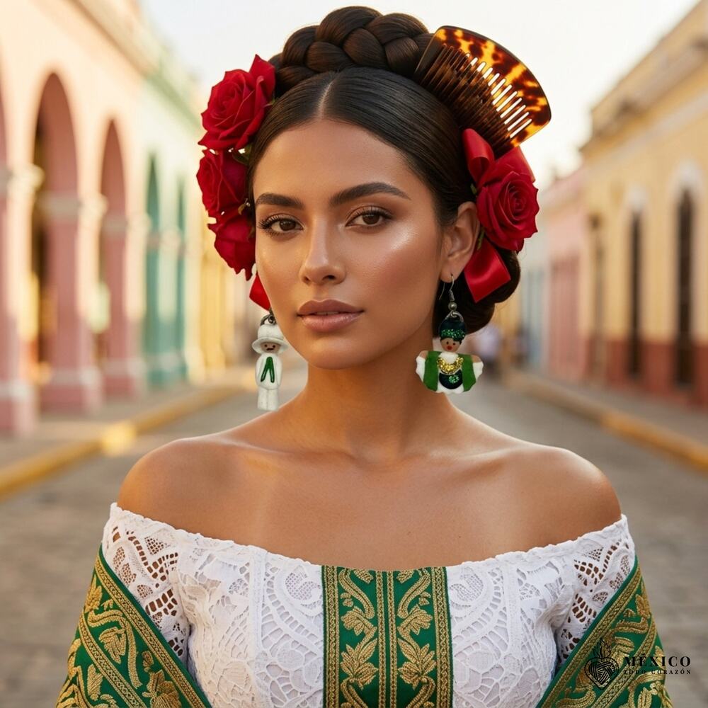 Mexican earrings hand made Jarocha Veracruzana  desing day of the dead 1.5 X1 In